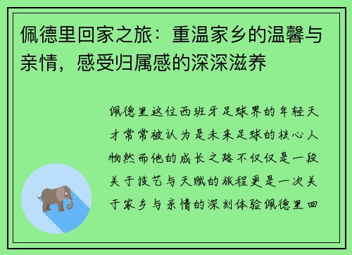 佩德里回家之旅：重温家乡的温馨与亲情，感受归属感的深深滋养